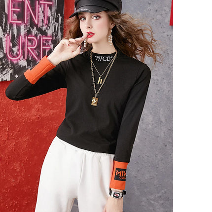 Autumn New Women's Long-sleeved T-shirt Half-high Collar Women's Top Woman clothing Female clothing