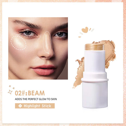 QIBEST Multi-functional Makeup Balm Pearlescent Highlights Stick Cheek Blush Brighten Highlight Stick Lip Balm Contour Pen