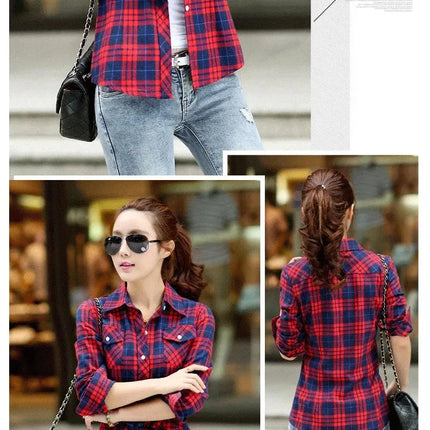Slim Fit Plaid Long Sleeve Women's Shirt Qiang Yixuan Brand Autumn New Korean Version Cotton Button-Up Shirt