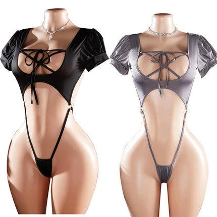 Sexy One-Piece Bikini Swimsuit with Tempting Strap Rope Hollow out Design Pure Desire Erotic Underwear for Women