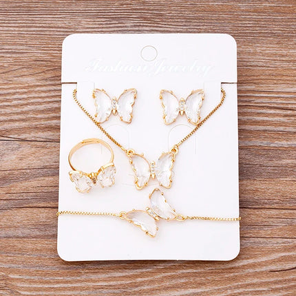 Nidin Lucky Butterfly Jewelry Sets For Women Wedding Jewelry 12 Colors  Zircon Earrings Bracelets Rings Pendant Necklace Gift