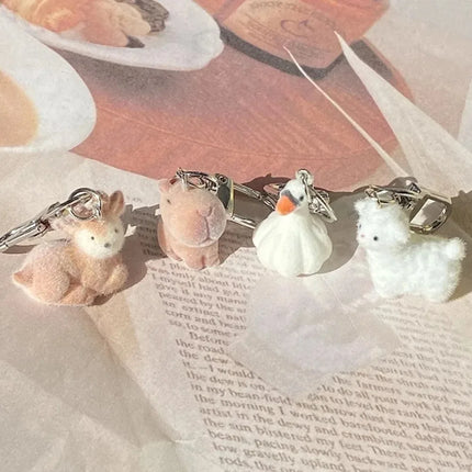 Flocking Animal Dog Cat Pendant Cute Keychain Keyring Bag Earphone Car Keychain Decor Keychains Accessories Phone Chain Lanyard