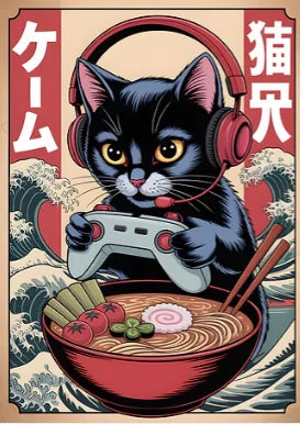 Japan Ukiyo-E Style Fun Game Animal Ramen Posters Art Print Mexican Axolotl Game Cat Ferret Canvas Painting Game Room Home Decor