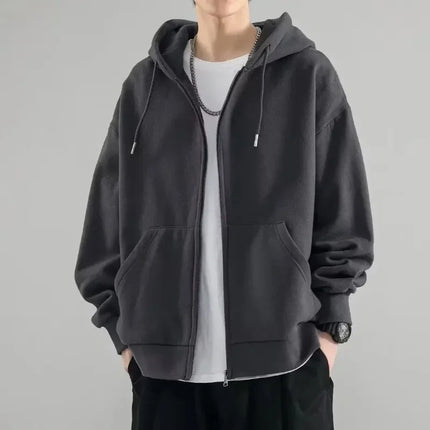 Men's black solid color sports shirt, men's full zipper hooded sweatshirt, winter youth special offer, providing high-quality