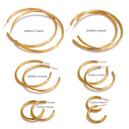 Yhpup 25/30/40/50/60/70mm Minimalist C-Shape Round Daily Hoop Earrings Stainless Steel Versatile Popular PVD Waterproof Jewelry