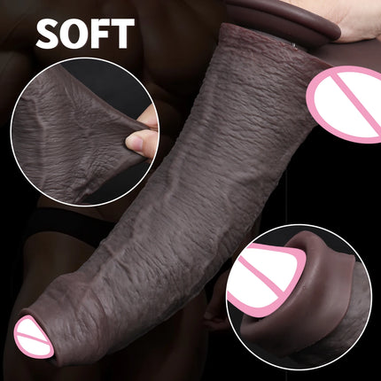 Long Foreskin Dildo Black Soft Lifelike Dildos Realistic Skin Big Silicone Penis Anal Suction Cup Dick Adult Sex toys For Women