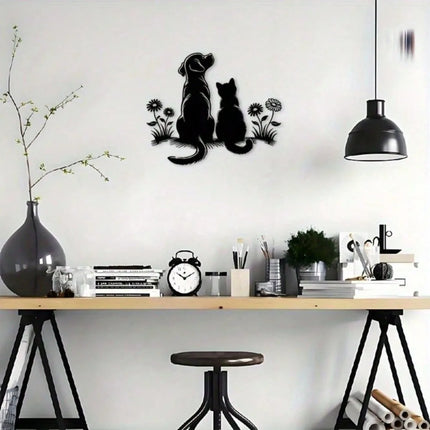 Minimalist Iron Wall Art Black Dog Cat Silhouette Dandelion Decor Indoor Outdoor Home