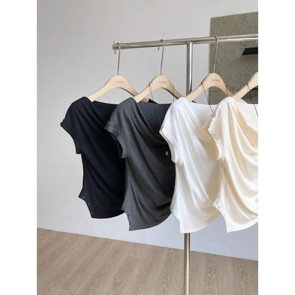 Slim Fit Modal T-irt Korean Sle ort Sve Dstring Waist Design Breathable Sweat Absorbent Summer New Arrival Women'...
