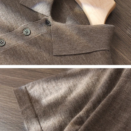 High quality 100% pure spun cashmere men's T-shirt casual solid color knitted pullover short sleeved POLO Neck Tees basic Tops