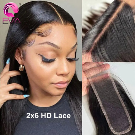 Real HD Lace Closure Deep Part 2x6 HD Lace Closure Only Straight Human Hair Pre Plucked Invisible HD Lace 2x6 Body Wave Closure