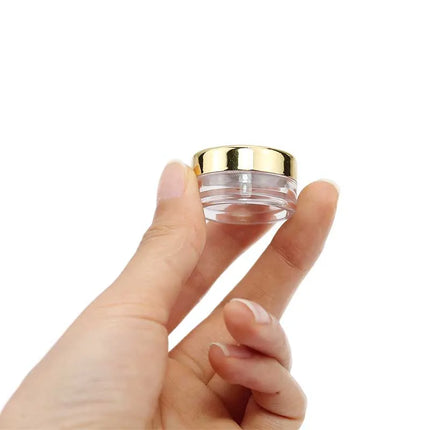 50pcs 3ml Makeup Jar Cosmetic Empty Container with Rose Gold Lid Plastic Small Bottle for Eyeshadow Cream Lip Balm Container