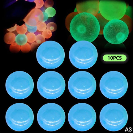 5/10Pcs Luminous Sticky Squeeze Balls Glow In Dark Wall Toss Toy Stress Relief Sensory Ornament