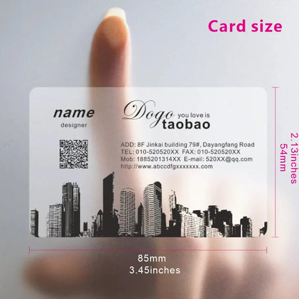 20-500PCS Custom Transparent PVC Business Card Colorful Printing Personalized LOGO Text Thank You Card Free DESIGN 0.38mm