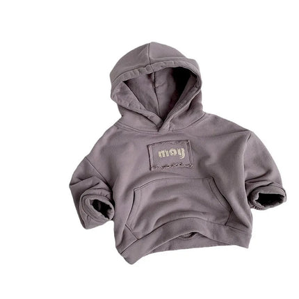 2025 Winter New Children Hooded Fleece Sweatshirt Cotton Boys Girls Versatile Tops Plus Velvet Thick Kids Casual Letter Hoodie
