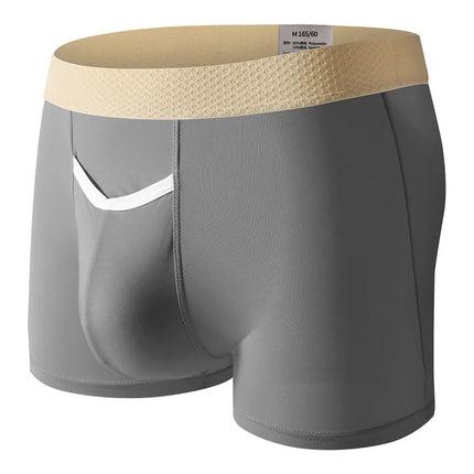 Summer Men's Boxers Underwear with Open Pockets Ultra-thin Breathable Ice Silk Panties Sports Quick Dry Cool Slim Home Shorts