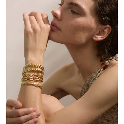 Yhpup Summer Ocean Style Fish Shell Starfish Cuff Open Bracelet Bangle 18K Gold Color PVD Stainless Steel Jewelry Wholesale Gift