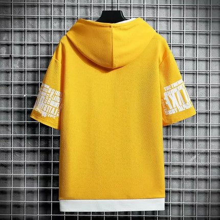 Fashion Men's Hoodies Summer Men Clothing T-shirt Zipper Hood Cartoon Casual T Shirt Print Hooded Top Short Sleeve Men