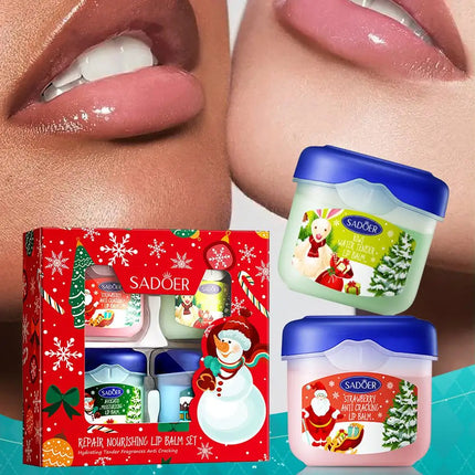 Christmas Gift Box,Lip Balm 4PCS/box Lip Makeup Set, Durable Moisturizer, Christmas Women's Gift Nourishing Lipstick Skin Care