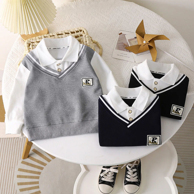 Boys Polo Shirts 2024 Autumn Winter Tops for Kids School Uniform Teenager Blouse Long Sleeve Children T-shirts Baby Tees Clothes
