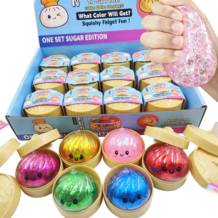 Dumpling Squishy Glitter With Box Dumplings Sensory Steamer Soft TPR Dough Ball for Decompression Fidget Toy Stress Relief Gift