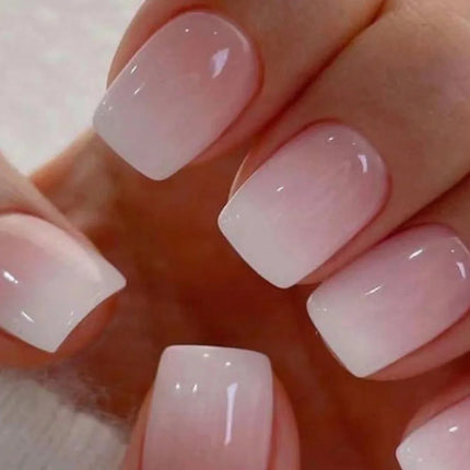 24Pcs Simple Square Head Fake Nail with nude design White Gradient French Press on False Nails Short Full Cover Nail Tips