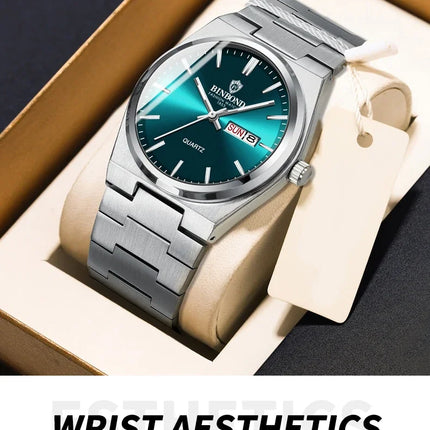 BINBOND  Luxury Men Quartz Watch Waterproof Date Week Luminous Wristwatch Stainless Steel Men's Watches Male Clock Sports Reloj