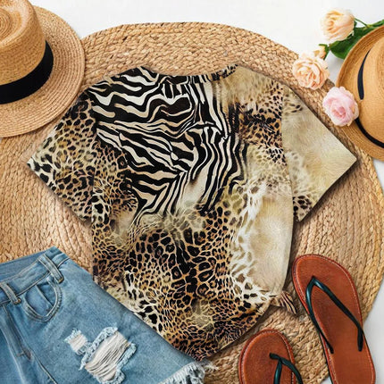 Ladies' fashion leopard print zebra print short sleeved T-shirt, personalized wild style top - new summer collection in 2025