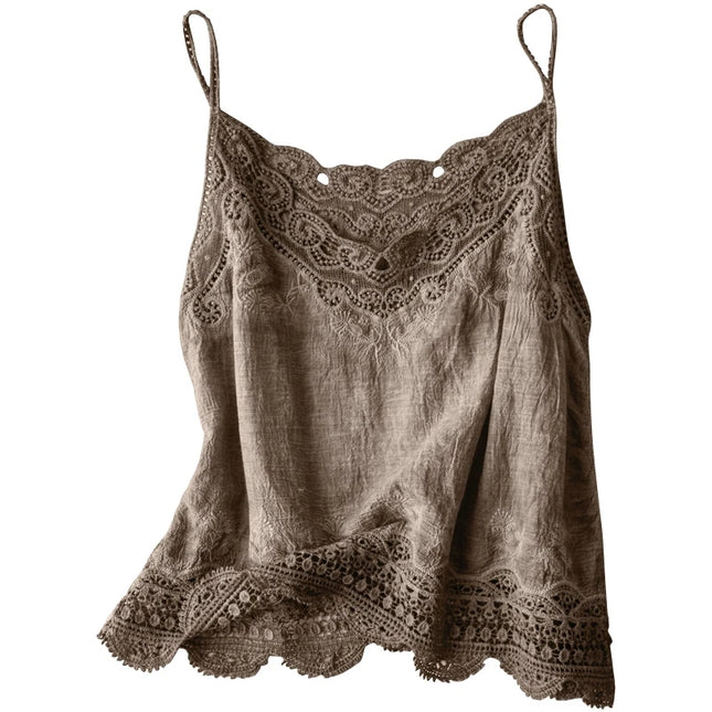 Korean Japanese Brand Lace Hollow out Svel Thin Top Women Summer Loose Linen Csole Vest Inner Wear Tank Top