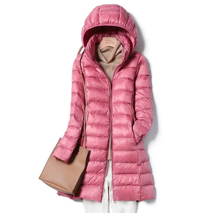 Haze Blue Women's Lightweight Long Jacket, Hooded Long Sleeve Coat, Asian Size M-7XL, Red, Black, Blue, Purple Available Parkas