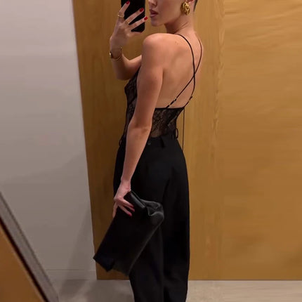 Sexy Lace Patchwork Jumpsuits For Women V Neck Sleeveless Backless High Waist Slim Jumpsuit 2026 Spring Fashion Lady Clothing