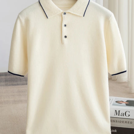 100% Merino Wool T-shirt Men's POLO Collar Short Sleeve Pullover 2025 Spring/Autumn New Fashion Knit Business Casual Sweater Tee