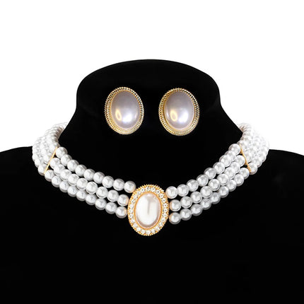 AINAMEISI 3pcs Fashion Bridal White Multi-Layer Imitation Pearl Necklace Set Dress Wedding Accessories