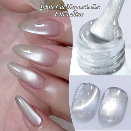 BORN PRETTY 10ml Flow Light White Cat Magnetic Gel Nail Polish Ultra Shine Soak Off UV Gel Mirror Glass Bead Gel Nail Art