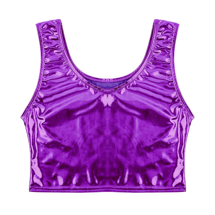 Womens Fashion Shiny Metallic Tank Crop Top Shiny Metallic Vest Tops Bustier Blouse Shirt Camis Rave Party Clubwear Costume