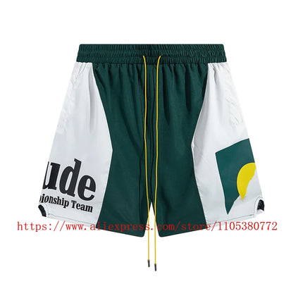 2026 New  RHUDE Men's Print Casual Shorts Loose Fit Nylon Drawstring Basketball Street Beach Shorts with Pockets Fast Delivery