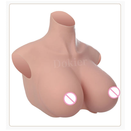 Dokier H R S Cup Oversize plus Realistic Silicone Breast Forms Fake Boobs Breast Plates[Round neck silicone filled boobs