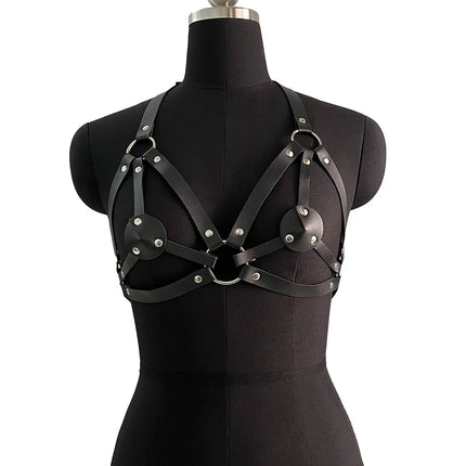 Women Sexy PU Leather Chest Harness Fetish Erotic Chest Harness Gothic Punk Rock Bar Hopping Clothing Accessories