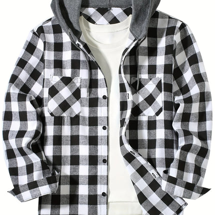 New Coat Spring and Autumn Men's Loose Plaid Hooded Shirt Large Size Fashion Casual Long sleeved Shirt Street StyleS-3XL