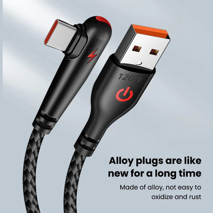 NNBILI 120W USB To Type-C Cable 90 Degree Elbow Mobile Phone Fast Charging For Huawei Mate 60 Xiaomi Samsung Charger Data Wire