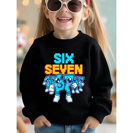 Children's Six Seven 67 Brainrot Crew Neck Hoodies Funny Sweatshirts for Boys Girls Unisex Hoody Manga Kids Streetwear Clothes