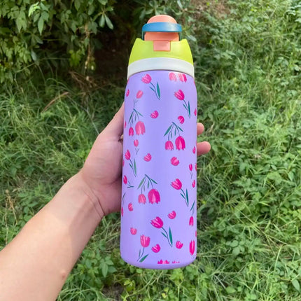 32oz Owa Stainless Steel Insulated Water Bottle with Straw And Ribbons, BPA-Free Sports Water bottle for Men and Women, Portable