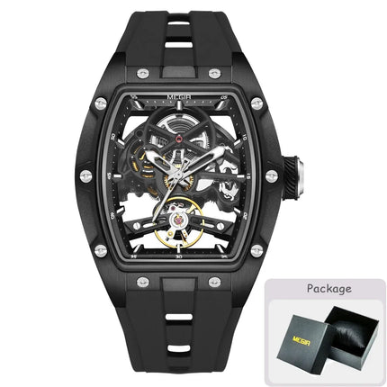 MEGIR Fashion Leisure Alloy Case Men Mechanical Watch Silicone Band Barrel Shaped Dial Luminous Pointer Design Man Wristwatch