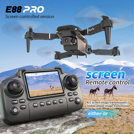 E88 Pro Foldable Drone Dual HD Camera Optical Flow Positioning 2.4G Signal 100M Remote Range One Key Takeoff Landing Return Outdoor Aerial Drone