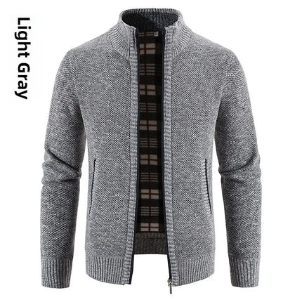 Men's Thickened Woolen Cardigan Coat Zipper Collar Knitted Sweater Autumn Winter New Style Fashion Urban Youth Casual Knitwear