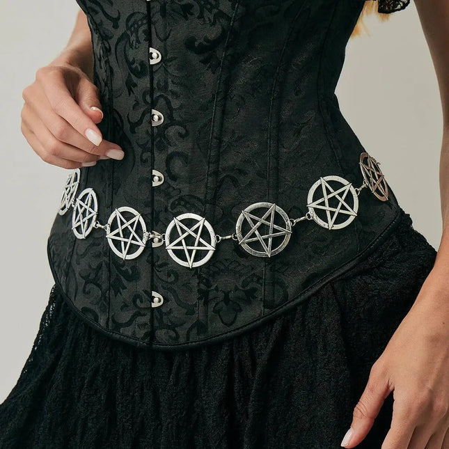 Salircon Punk Hollowout Metal Pentagram Waist Belly Chain for Women Vintage Creative Sliver Color Belt Body Jewelry Female Gift