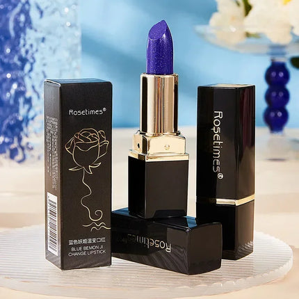 Color Changing Blue Rose Lipstick - Mood Lip Balm Long Lasting Non-Transfer Kiss Proof Lip Makeup