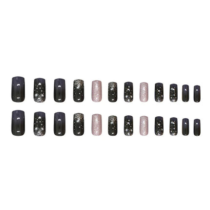 Thousands Stars 24 Pcs Press on Nails Pink Nail Polish Glossy Artificial Finger Manicure Reusable False Nails for Women