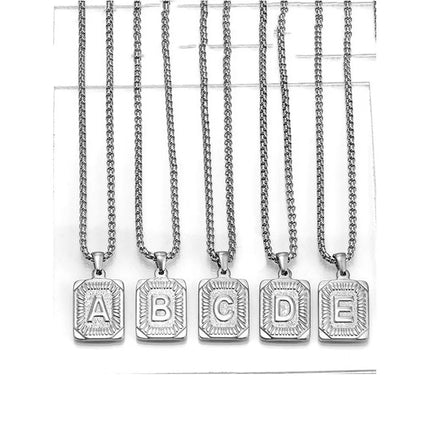 Men's 18K Gold Square Double-Sided 26 English Letter Pendant Titanium Steel Jewelry Necklace
