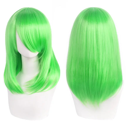 High Quality 40cm Medium Cosplay Wig With Bang Black Blond Pink Red Blue Purple Heat Resistant Synthetic Hair Wigs