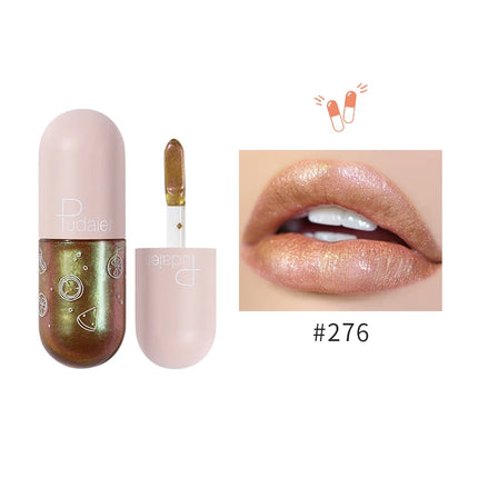 Pudaier mini capsule lip glaze, non-stick and non-fading lip gloss, mirror-finished moisturizing lip gloss